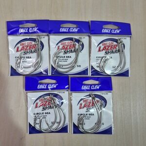 5 Pack Eagle Claw Lazer Sharp Circle Sea Hooks L197G-9/0 Size 9/0 15 Hooks Total